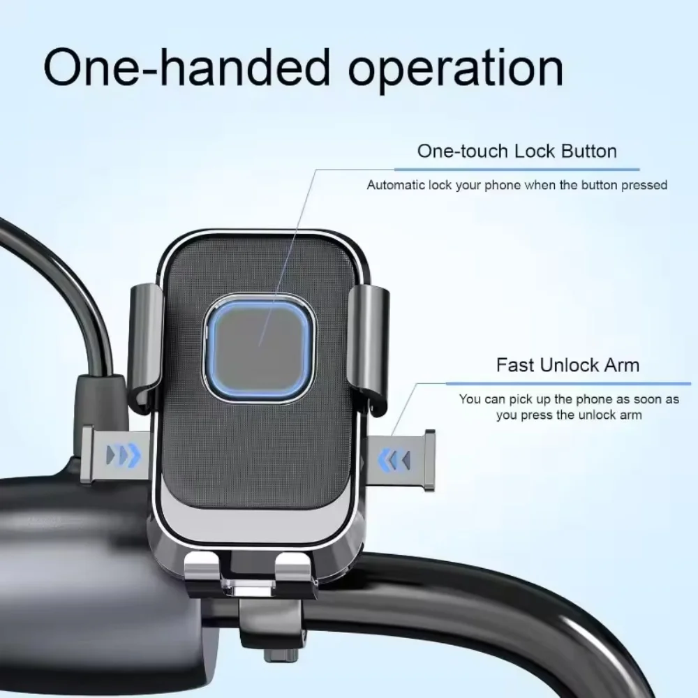 Universal Bicycle Phone Holder 360° Rotating Phone Holder for Handlebars GPS Clip Suitable for Motorcycles, ATVs, and Scooters