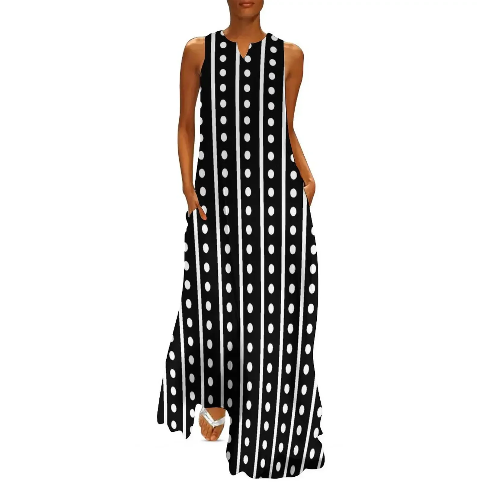 Robe Striped Polka Dot Women Beach Dress Summer Black and White Two Tone Street Style Casual Long Dresses Women Party Maxi Dress