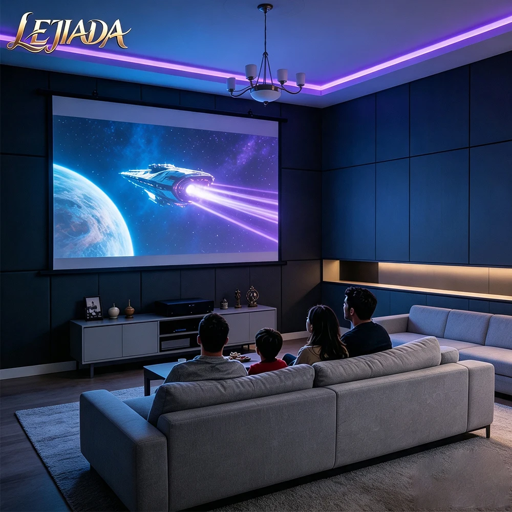 LEJIADA 120inch 4KHD Anti-Light Increase Brightness Wall Mounted 16:9 Projector Screen White Grid 160 ° Viewing Angle Portable