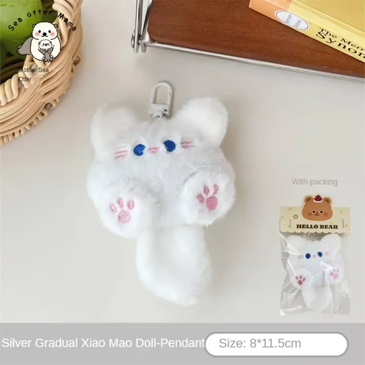 Llavero de gato de peluche: adorable colgante de gatito relleno para mochilas y bolsos, lindo conjunto de regalo para pareja
