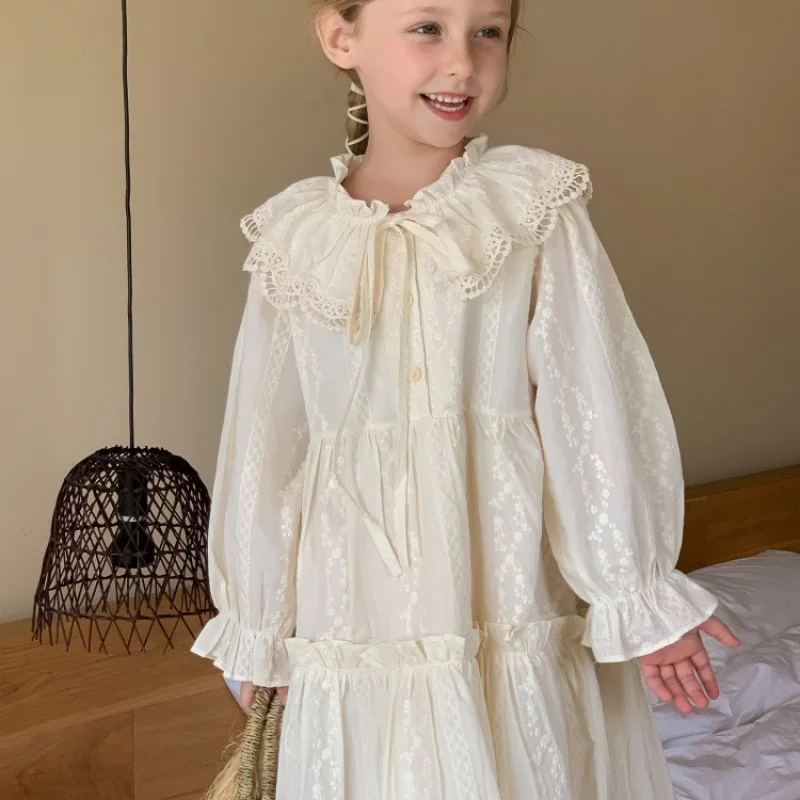 

Girls' Dress2025Spring Baby Girl Lapel Lace Dress Fashionable Children's Long Sleeve Princess Dress