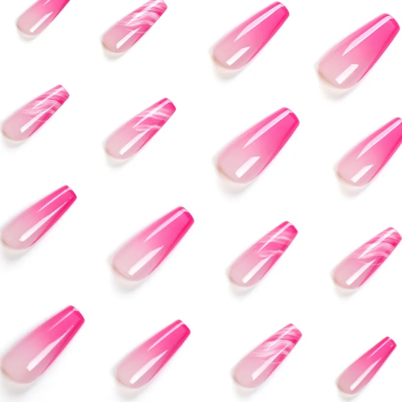 24szt French Ballet Pink Gradient Long Square Cheap Press on Nails with Glue False Nail Stick on Acrylic Fake Nails Set Nail Art