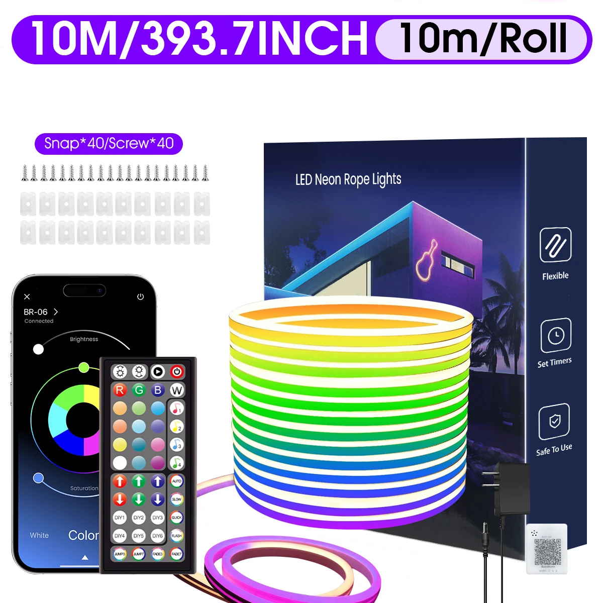 30/20/15/10/5 m LED-Neonlichter, Steuerung per App/Fernbedienung, IP65 Wasserdichte Flexible LED-Lichterkette, Mehrere Modi, RGB-Neonlichter