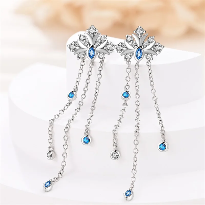 Winter New Earrings 925 Silver Shining Romantic Snowflake Stud Earrings For Women Engagement Birthday Proluxy Fine Jewelry Gift