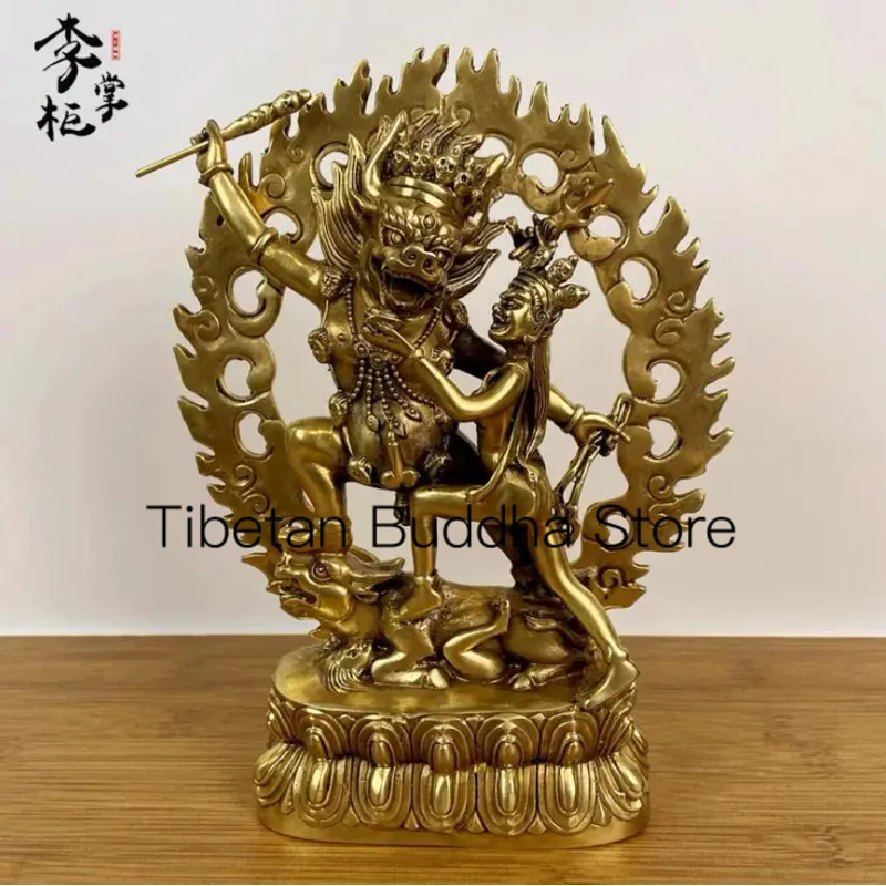 22cm Tibetan Esoteric Nepalese Pure Copper Hell Lord Protector Buddha Statue Pendant Brass Descending Demon Lord