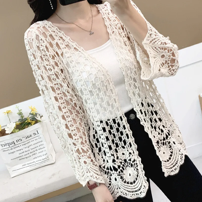 

Korean Version Of Spring And Summer Thin Section Of Cardigan Crochet Hollow Jacket Outside The Sunscreen Shirt