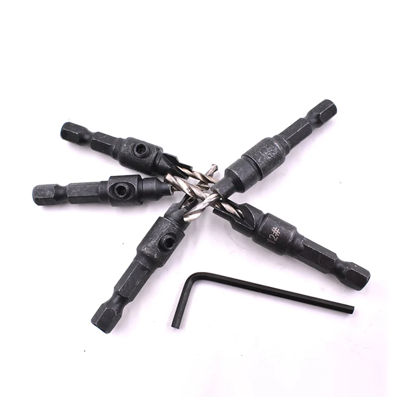 1pc Countersink Drill Bit Set Wood Tools Woodworking Drill Bit Pilot Holes Hex Shank Screw Size #5 #6 #8 #10 #12