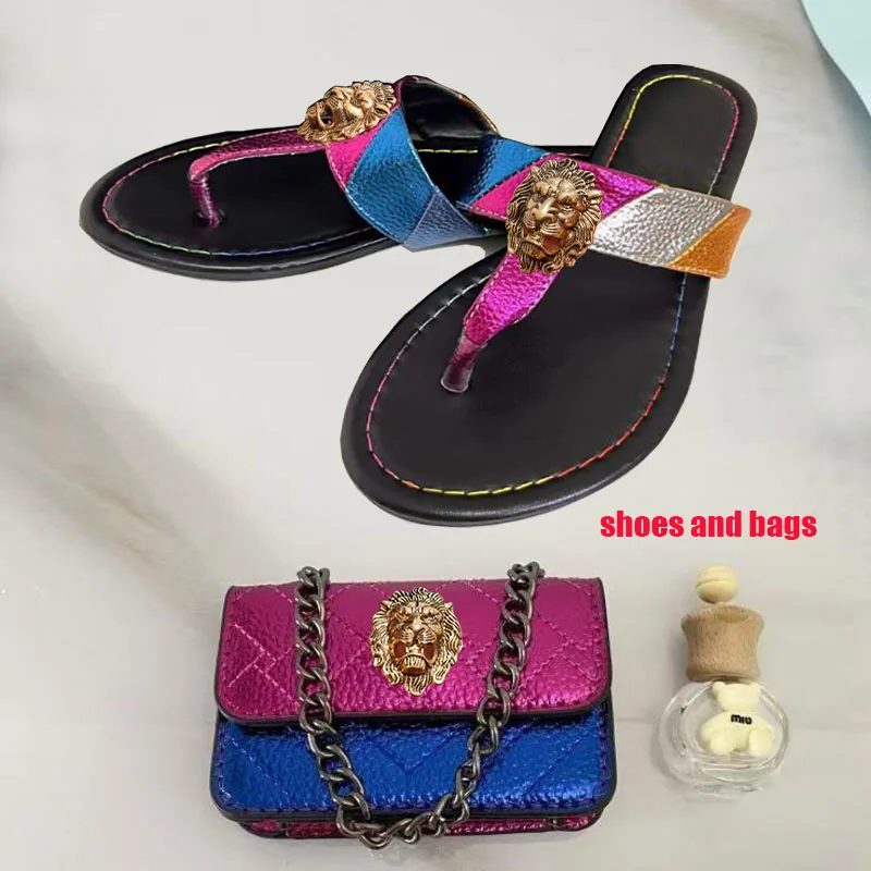 

High-end diamond women's slippers, fish-mouthed back hollowed-out lion cooling slippers, rhinestone slippers chain bag set B12