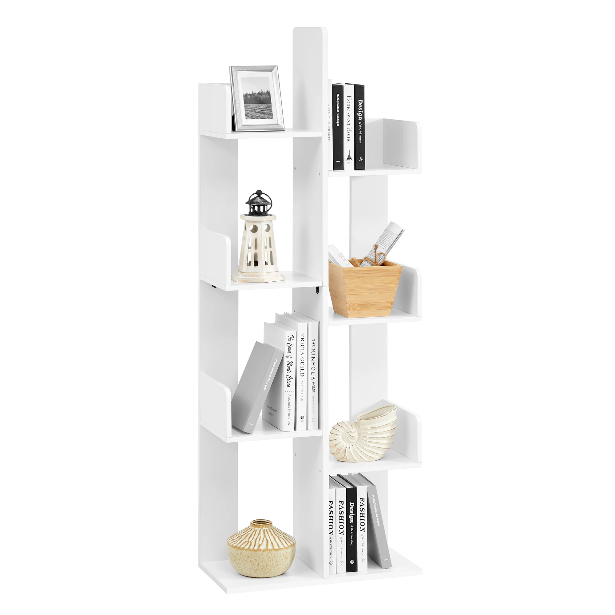 

VASAGLE Bookcase, Tree-Shaped Bookshelf with 8 Storage Shelves, Rounded Corners, White 9.8D x 19.7W x 55.1H in, Engineered Wood