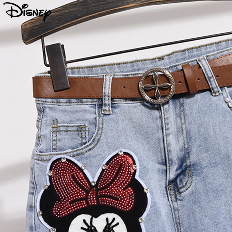 Disney New Arrival Top Fashion Cotton Women Embroidery Beading Mickey Mouse Female Summer Big Irregular Flash High Waist Short