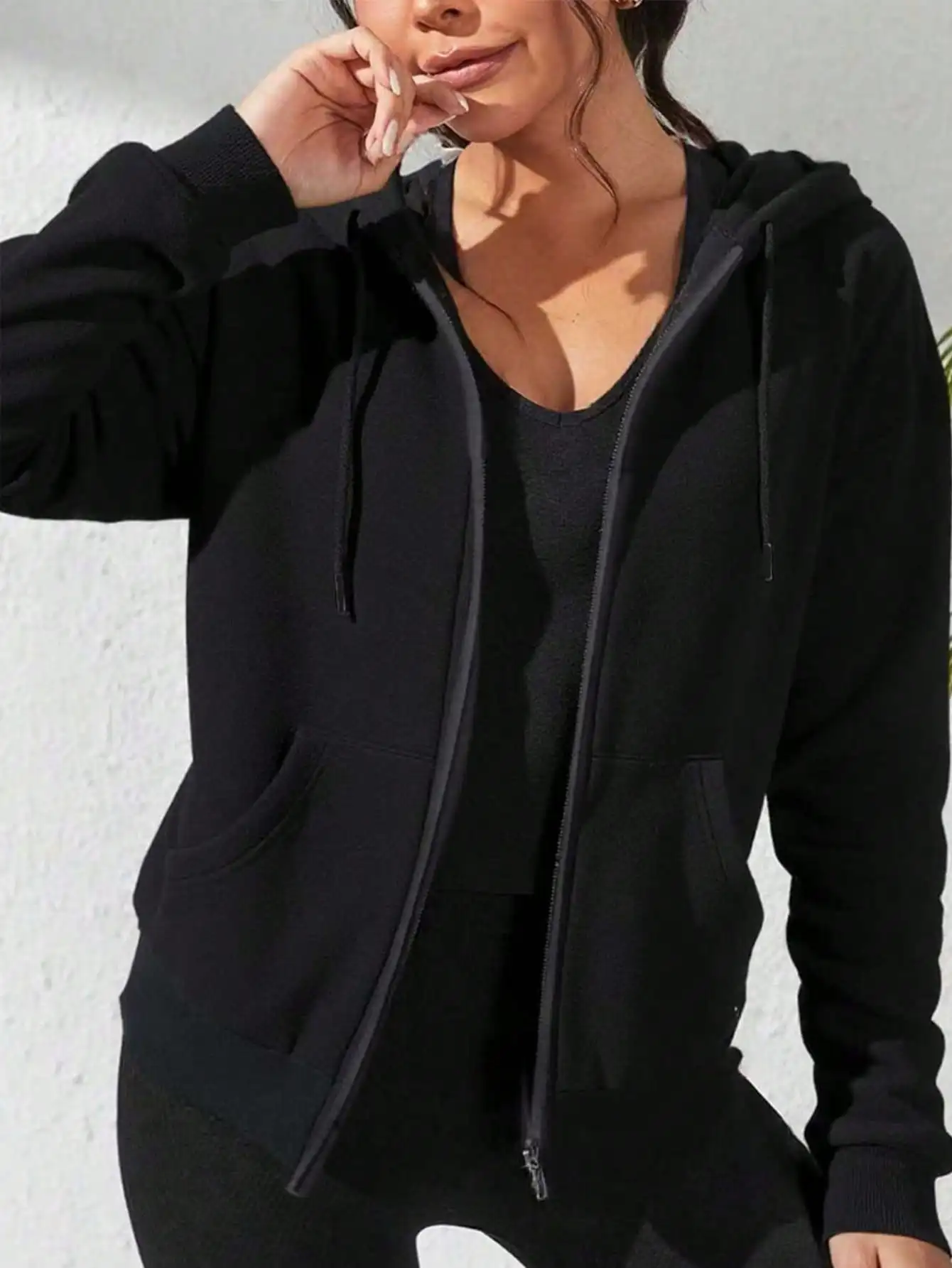 

Women's Zip-Up Hoodie Jacket with Pockets, Casual Sporty Style for Outdoor Fitness & Daily Wear