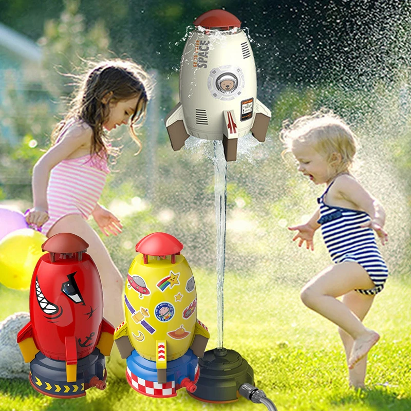 

Space Rocket Launcher Toy Sprinkler Kids Spinning Flying Rocket Kids Outdoor Water Playing Toy Water Jet Toys Diy Sticker Gift