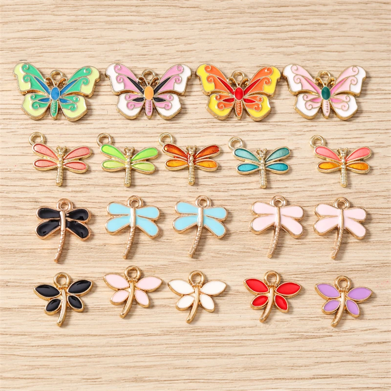 10 Stück Niedliche Tieranhänger aus Emaille, Fliegende Libelle und Schmetterling, Anhänger für Schmuckherstellung, Halsketten, Ohrringe, DIY-Bastelgeschenke – Detail 1