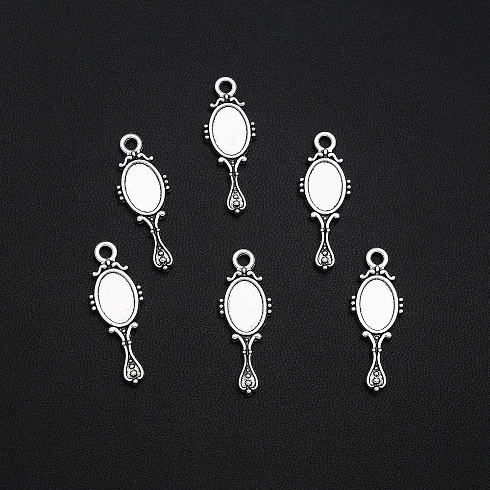 20 sztuk/partia 10x29mm antyczny posrebrzane lusterko do makijażu Charms piękno wisiorek dla DIY biżuteria akcesoria