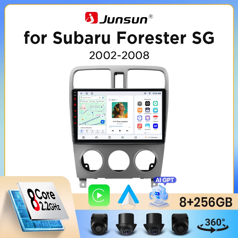 Image of Junsun Wireless CarPlay Android Auto Autoradio für Subaru Forester Mk2 (SG) 2002-2008 mit eingebautem Lüfter, Android GPS-Navigation, Multimedia-Player, WiFi, DSP, RDS, BT, SWC, IPS-Touchscreen,