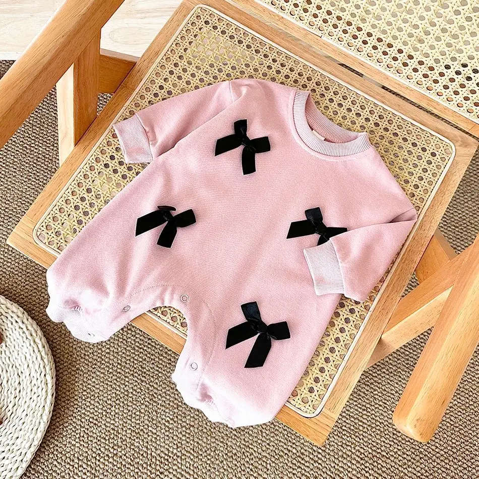 Ins Spring Autumn Newborn Baby Girls Clothes Romper Bow Pullover Infant jumpsuit Cotton Toddler Children Clothing 0-18M