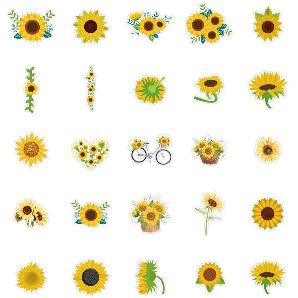 10/30/50 قطعة نبات لطيف عباد الشمس ملصقات الجمالية الكرتون ملصق مضاد للمياه DIY بها بنفسك الغيتار الأمتعة الهاتف الكتابة على الجدران مائي بالجملة