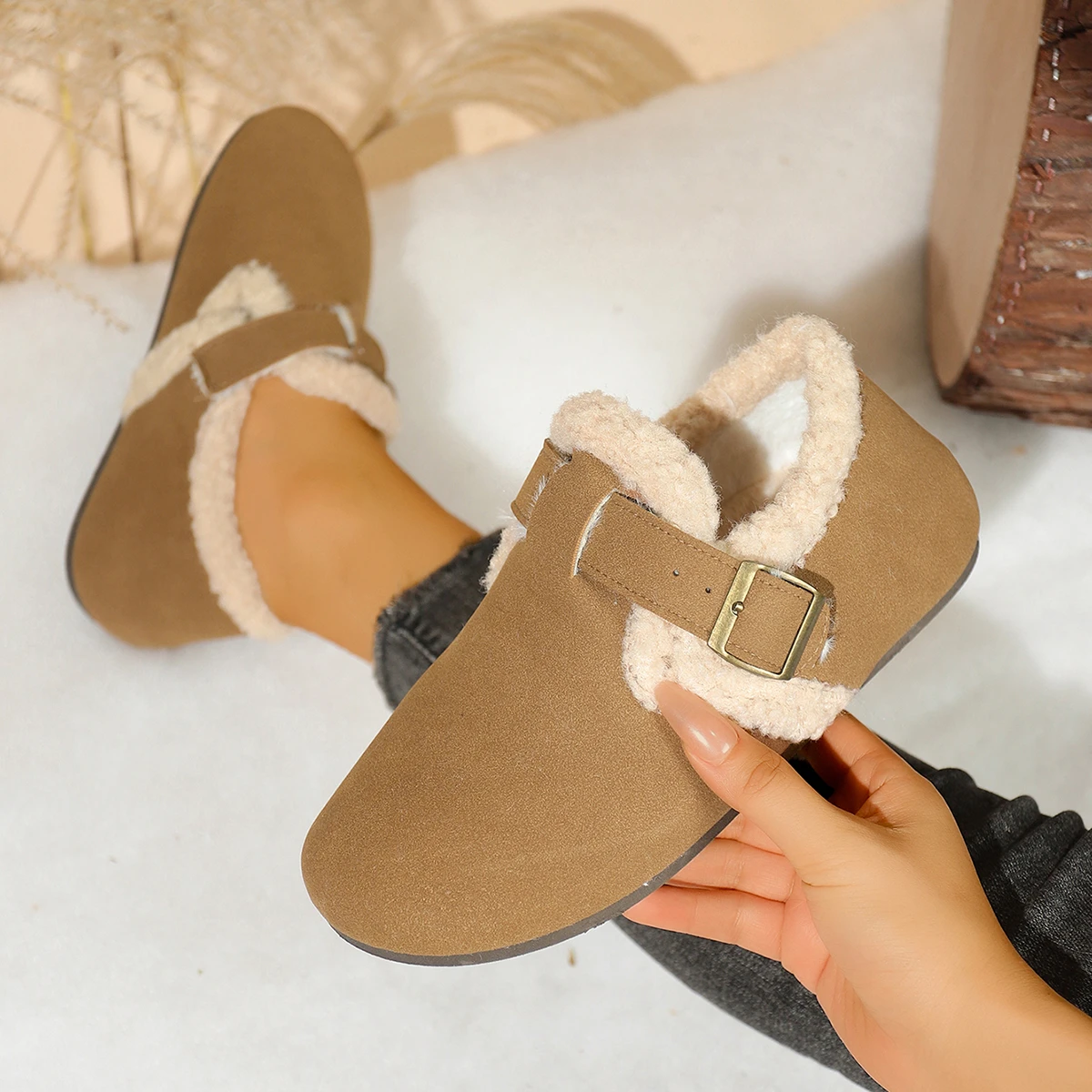 Women Snow Boots Thickened Fluff Warm Ankle Boots Women Trend Slip-on Cotton Shoes Women Autumn Winter Comfortable Single Shoes