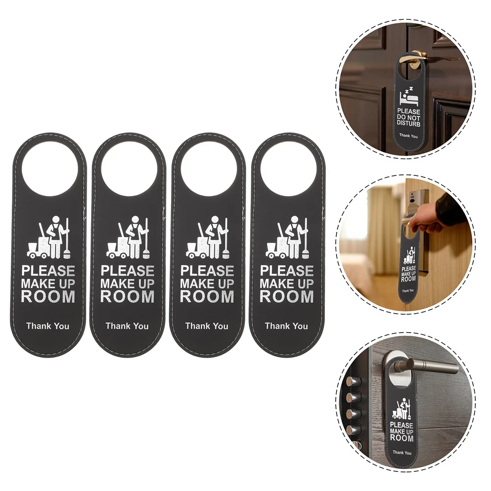 4 Pcs Hotel Door Sign Hanging Not Disturb Hanger Black Handles Signs Knobs for Staff Front