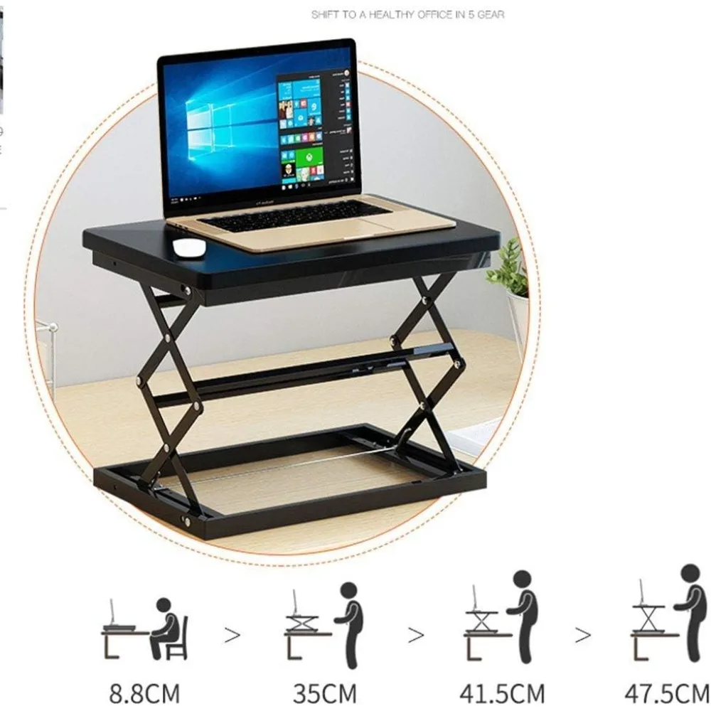 Compact & Solid Aluminum Standing Desk, Desktop Platform Height Adjustable w/Smooth Air Assist, Instant Sit Stand Converter & Mo