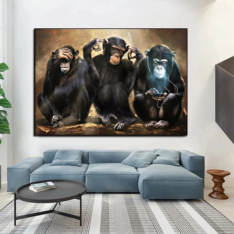 5D Diy Diamond Painting Three Funny Orangutans Cross Stitch Animal Monkey Diamond Art Embroidery Mosaic Home Decor Gifts