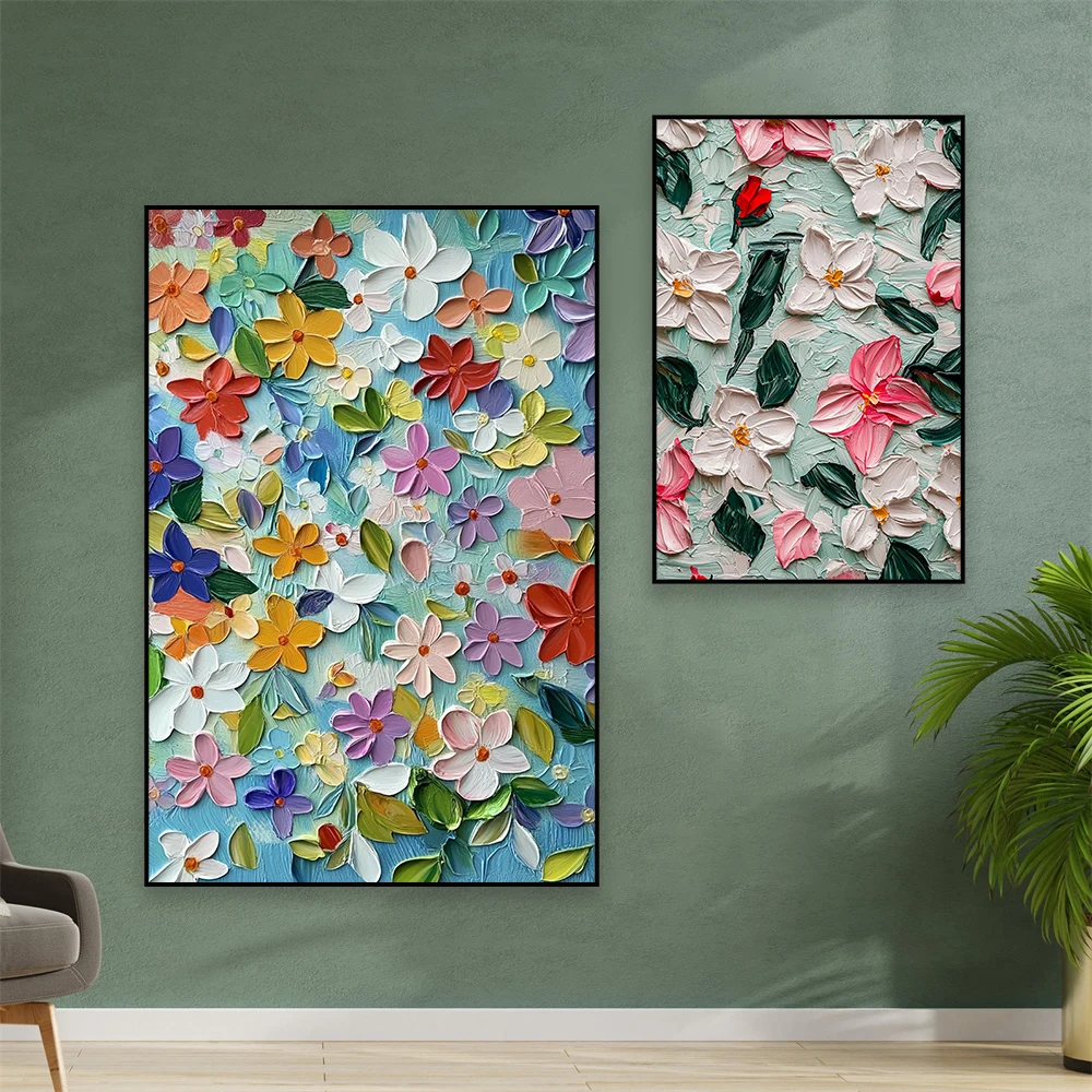 Art Prints Vibrant Bloom Canvas Painting Poster Bright Garden Flower Modern Living Room Decor Colorful Floral Textured Wall