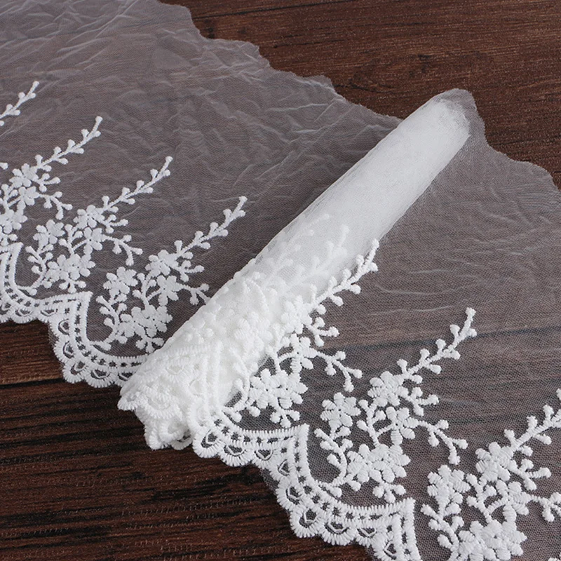 15Yards 7-14.5 cm Embroidered Mesh Flower Tulle Lace Fabric DIY Curtain Sofa Cushion Wedding Skirt Garment Accessories