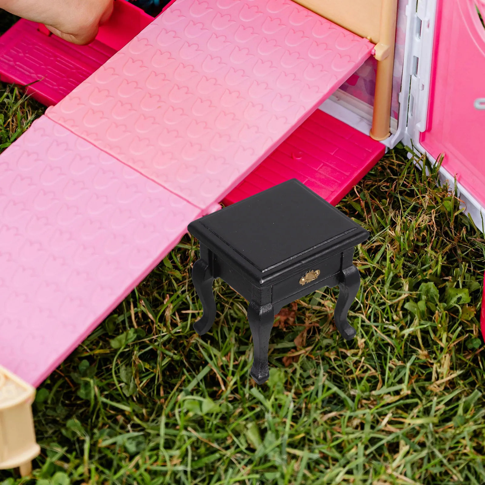 طاولة مصغرة بمقياس 1:12 منضدة خشبية مع درج على الطراز الريفي الفرنسي لغرفة النوم وغرفة المعيشة وديكور بيت الدمى #4