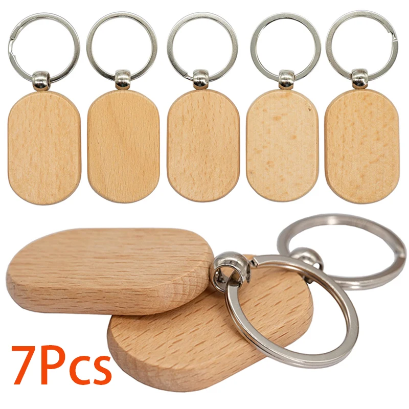 

7Pcs Blank Wooden Key Tag Key Chain Rectangle Wood Blanks Keyrings