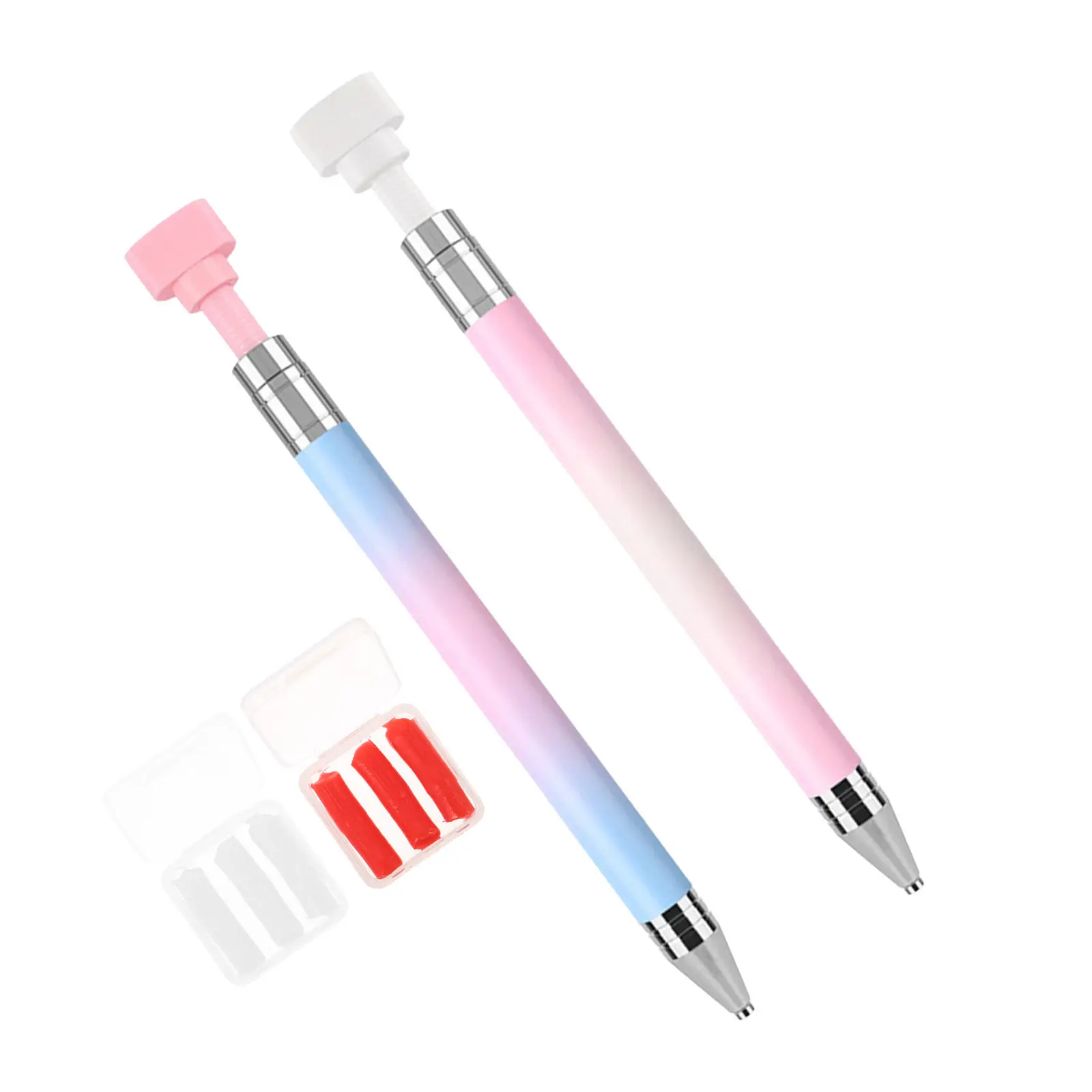 1Set Rhinestone Picker Pen Set Refillable For Nail Salon Tools Christmas Nail Art Rotating Design Pencil