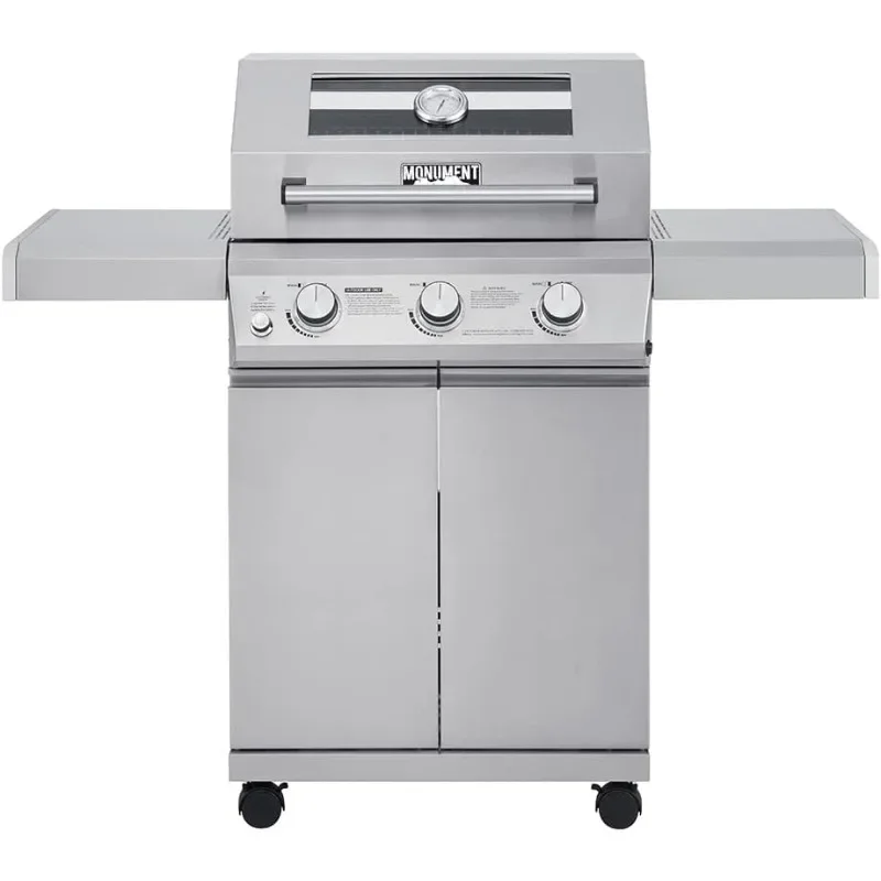 Monument Grills Larger 3-Burner Propane Gas Grills barbeque Stainless Steel Heavy-Duty Cabinet Style with Knob Controls,Mesa 300