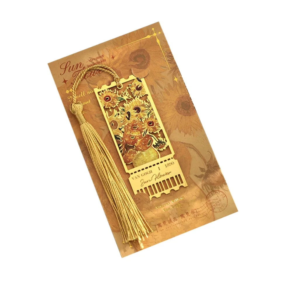 

Metal Metal Bookmark Tassels Famous Painting Hollow Bookmark Stationery Oil Painting Style Floral Painting Bookmark Teacher