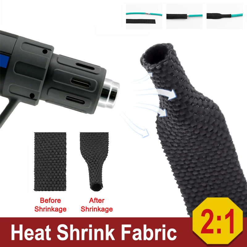 1-10M Black Heat-Shrink Fabric Braided Sleeves 4mm ~ 100mm PET Insulation Flame Retardant Cable Management Protective Sleeve