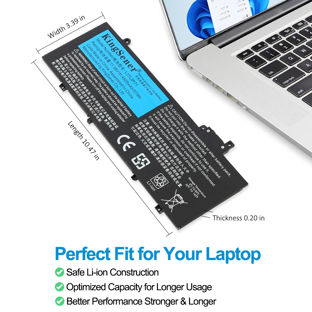 Bateria do laptopa KingSener L17L3P71 do Lenovo ThinkPad T480S Series 01AV478 SB10K97620 01AV479 01AV480 L17M3P71 L17S3P71 57WH — zdjęcie produktu 4