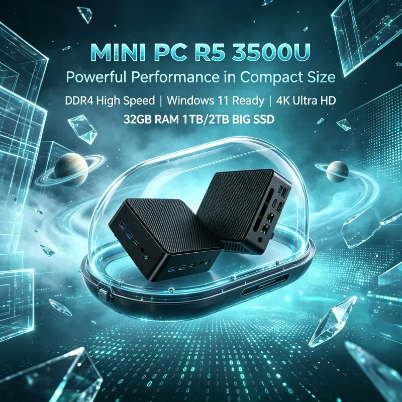 Powerful Lightweight LENO Mini PC AMD Ryzen 5 3500U 32GB DDR4 2TB M.2 SSD Win11 4K HDMI DP Mini Host For Office Household