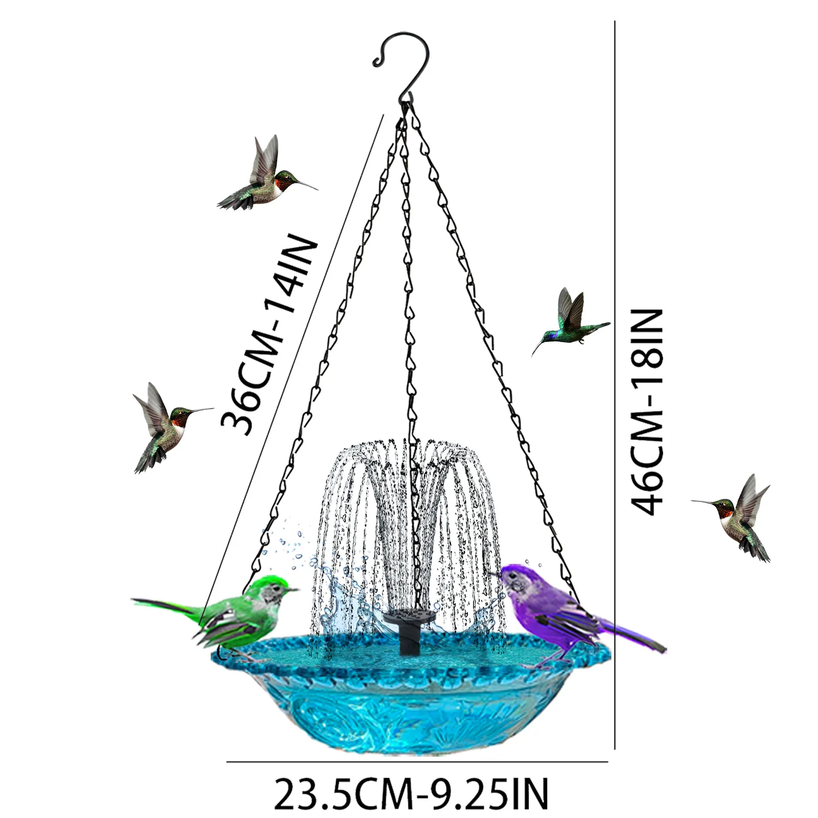 Solar Cascade Hanging Bird Bath with Solar Fountain, Humming Birds Baths Fountains with Solars Pump & Bowl, for Outdoor Gardens