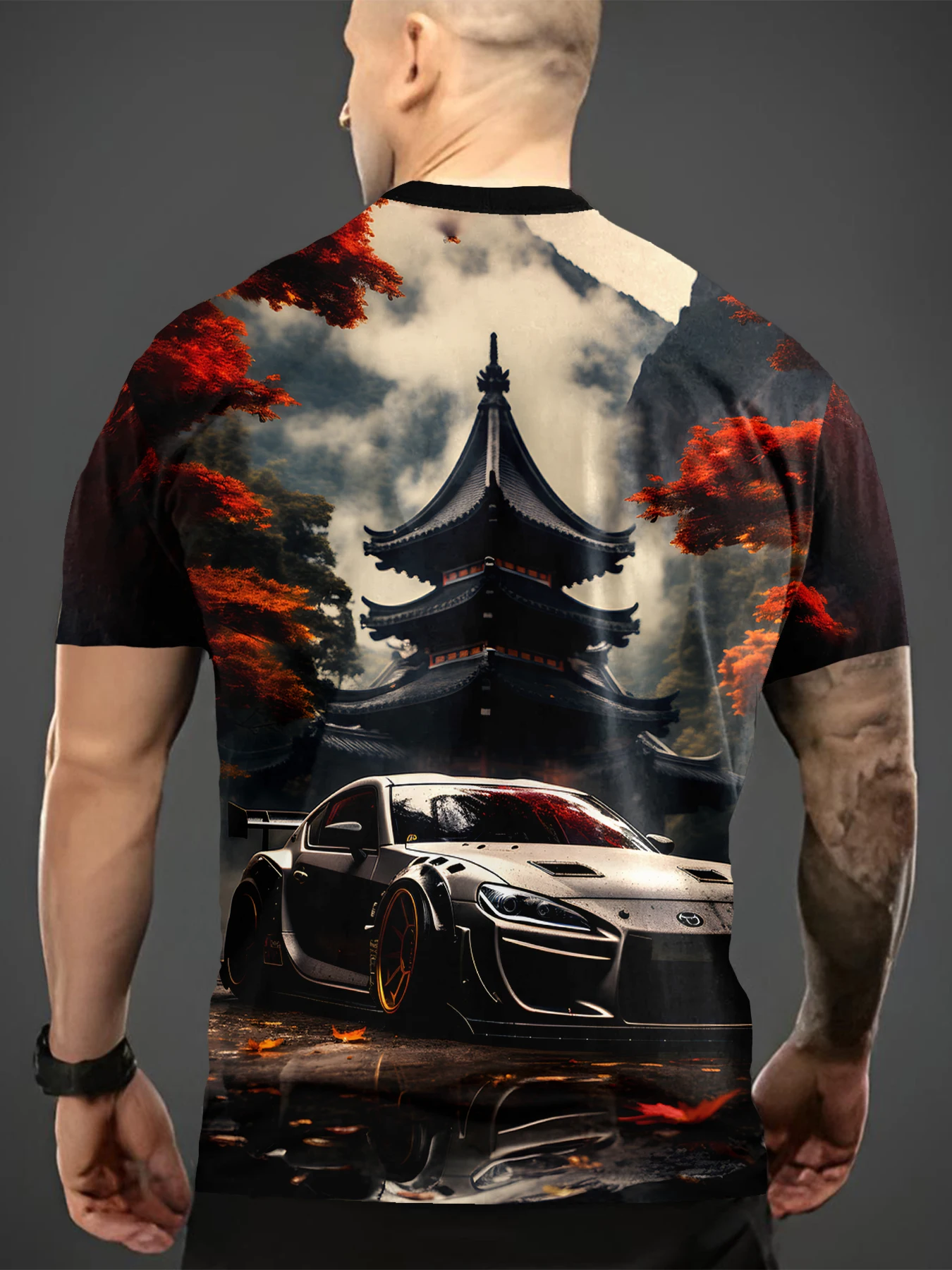 تي شيرت كاجوال مطبوع رقميًا ثلاثي الأبعاد للرجال، قميص عصري وجيد التهوية