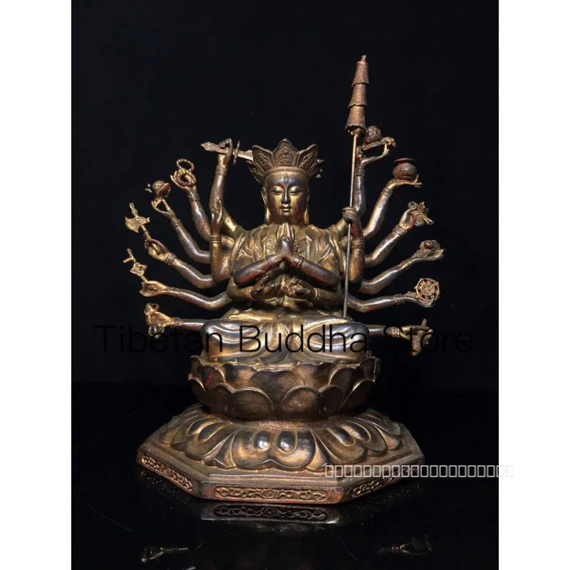 

28cm Nepalese Tibetan Pure Copper Mud Gold Stripped Zhunti Buddha Mother Statue Bodhisattva Ornament