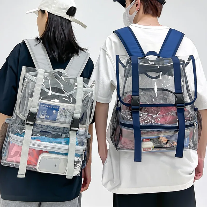 Backpack Transparent PVC Travel Japanese And Korean Trendy Fashion Simple Large Capacity Flip Double Shoulder Bags