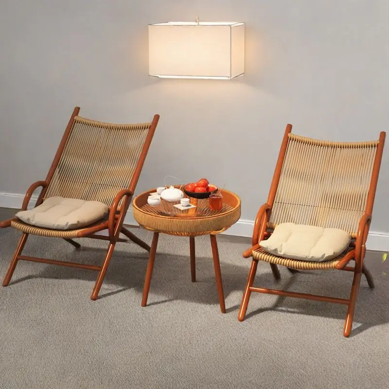 

Rattan chair tea table three-piece balcony tea table