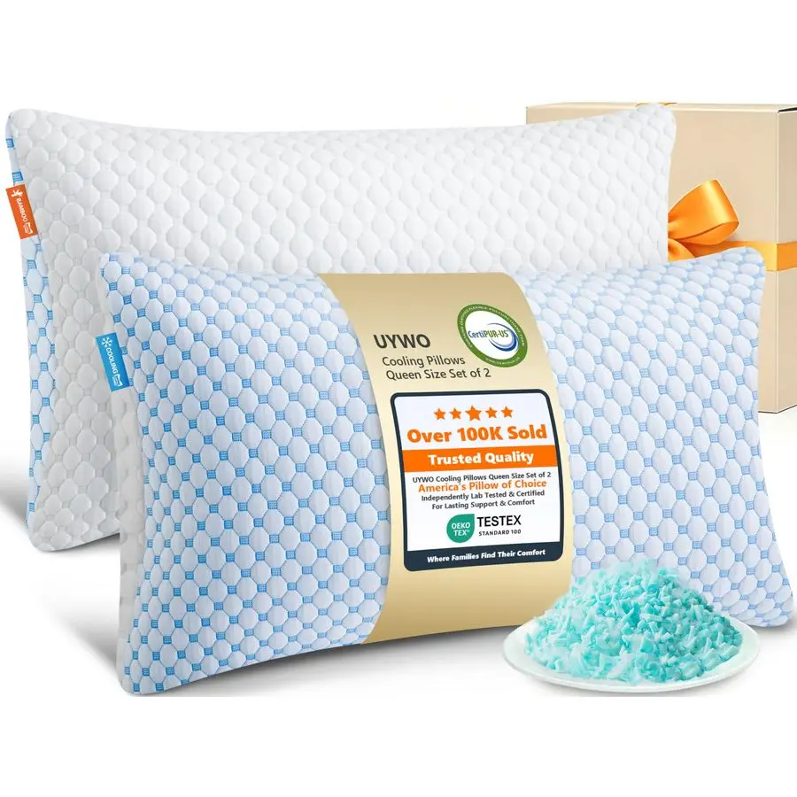 

Набор из 2 охлаждающих подушек для сна, измельченные подушки из пены с эффектом памяти, роскошные гелевые подушки для сна на боку, спине и животе