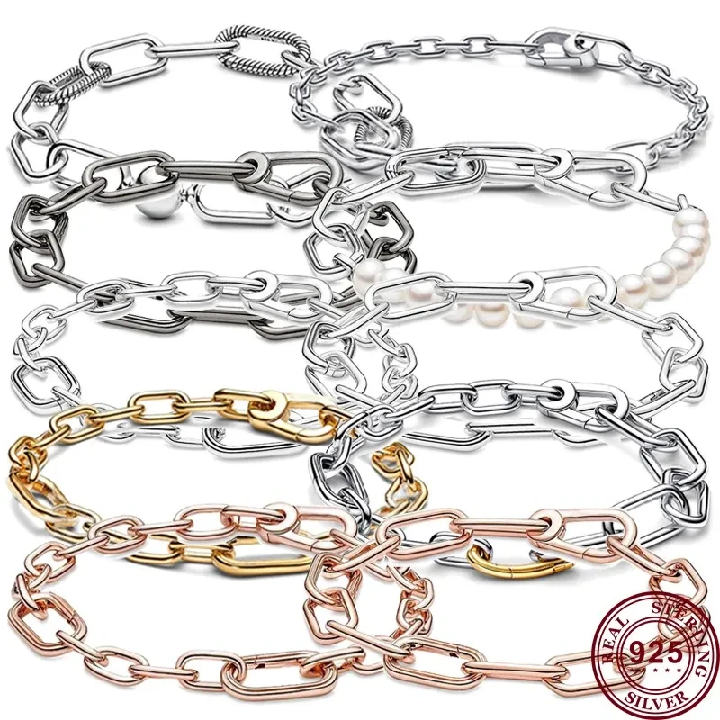 

New Hot 925 Silver ME Series Double Color Love Heart Ring Chain Original Women's Pearl Logo Bracelet DIY Fashion Charm Jewelry