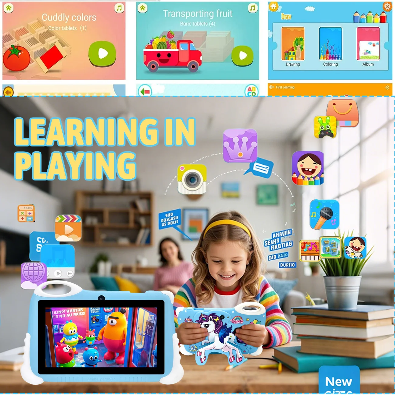 Crianças tablet 7 Polegada 2gb ram 32gb rom com slot expansível proteção software e jogos infantis pré-carregados, presente das crianças