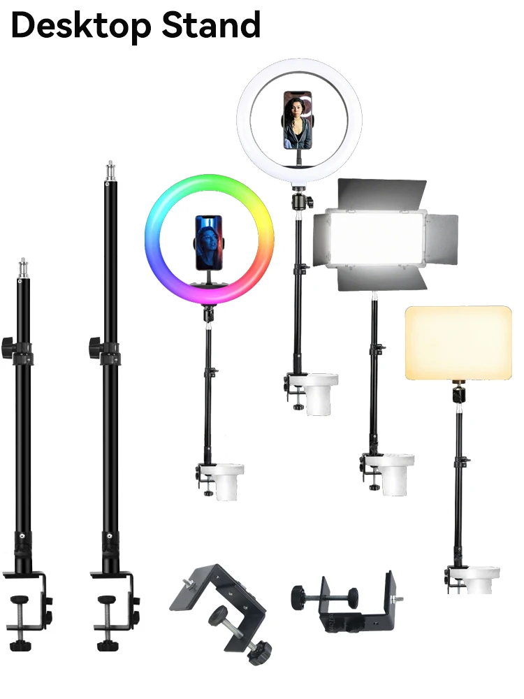 Support de bureau pour appareil photo DSLR, pince C, support de lumière, flèche de lumière photographique avec rotule pour téléphone, anneau lumineux vidéo, Zoom