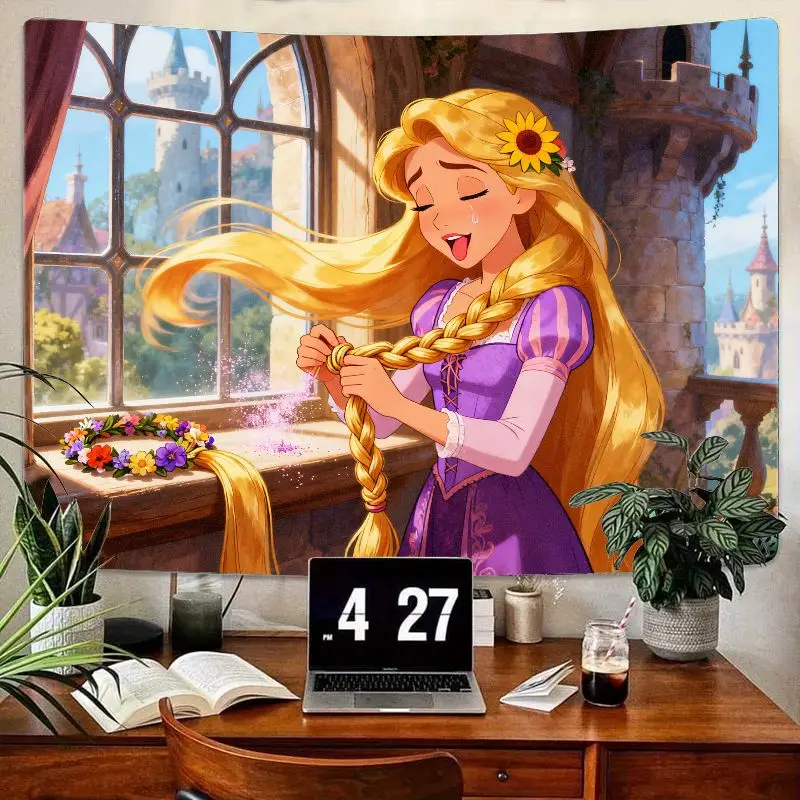 

1 шт., Disney Рапунцель, запутанная волшебная коса с длинными светлыми волосами, настенное искусство, кавайный декор для комнаты для девочек, подарок из полиэстера