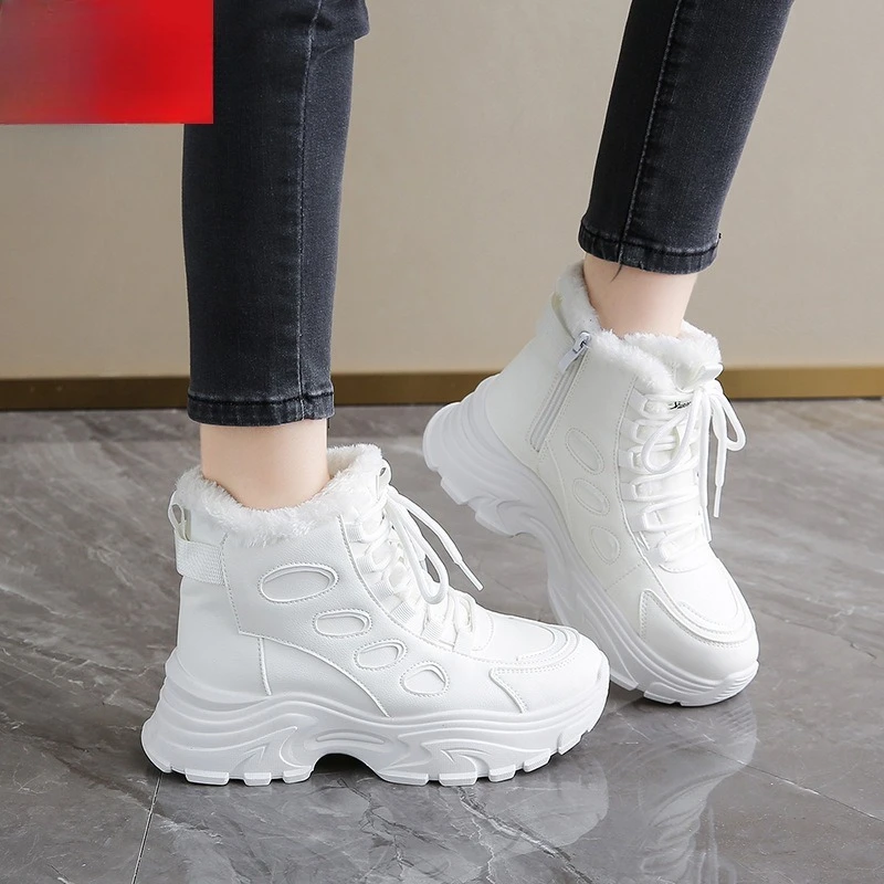 

Winter Chunky Women's Short Plush Snow Boots Outdoor Warm Comfortable Ankle Boots Female Lace-up Wedge Casual Shoes Botas Mujer