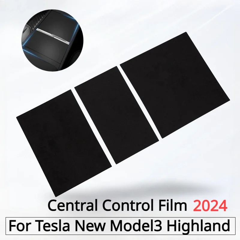 Para tesla modelo 3 + highland 2024 console central painel adesivo camurça filme zero controle central capa acessórios interiores do carro