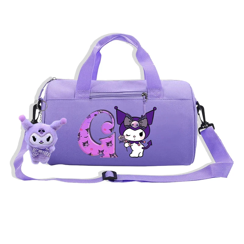 Sanrio Kuromi Letter A-Z Travel Bag with Doll Anime Large Capacity Fitness Yoga Handbag Portable Oxford Luggage Bags Tote-bag