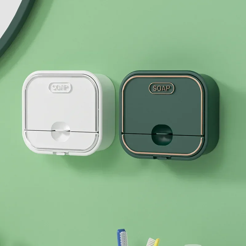 1pc Double Creative Drain Soap Storage Box Multifunctional Household Laundry Soap Box Hole-free Wall-mounted Drawer Soap Dish