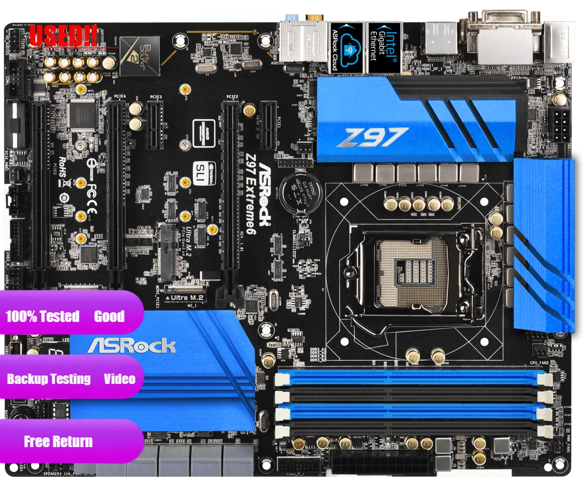 

Оригинальный слот LGA1150 Z97 материнская плата для ASRock Z97 extreme 6 настольная плата USB3.0 SATA3 DDR3